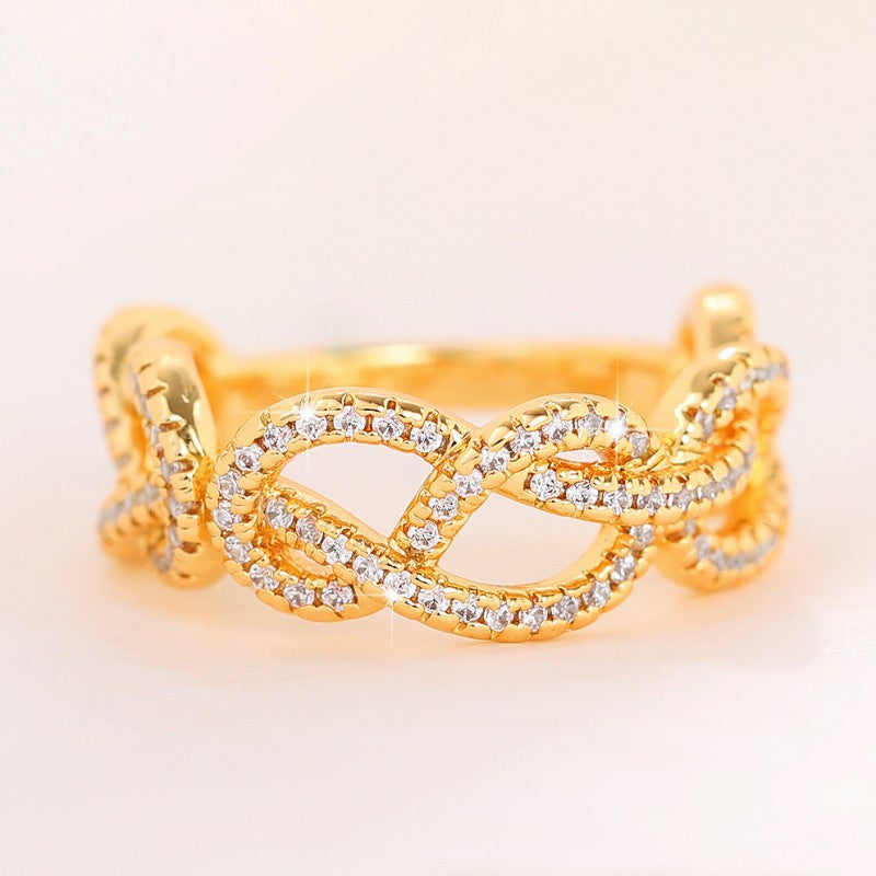 Wholesale New Product Full Diamond Chain Winding Ring Copper Ring