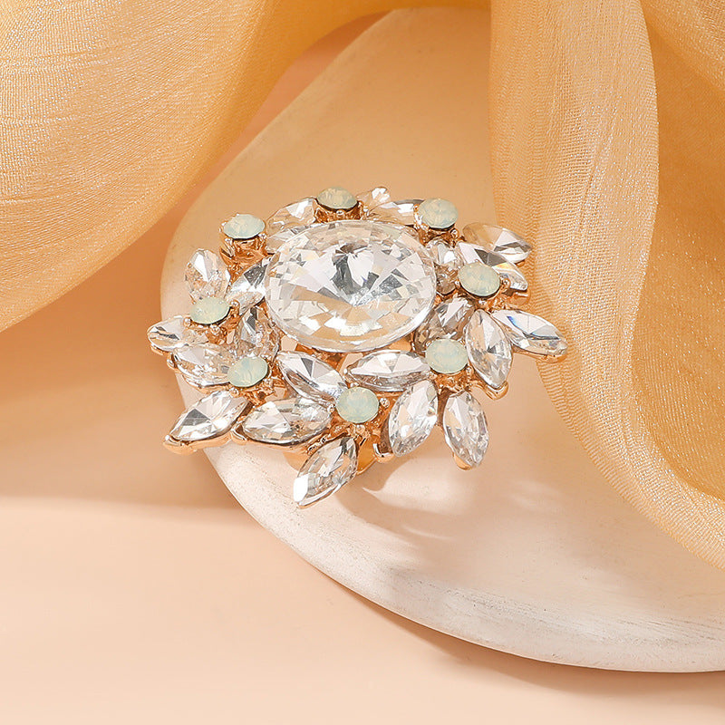 Wholesale Open Rotary Copper Set Diamond Multi-Layered Flower Ring