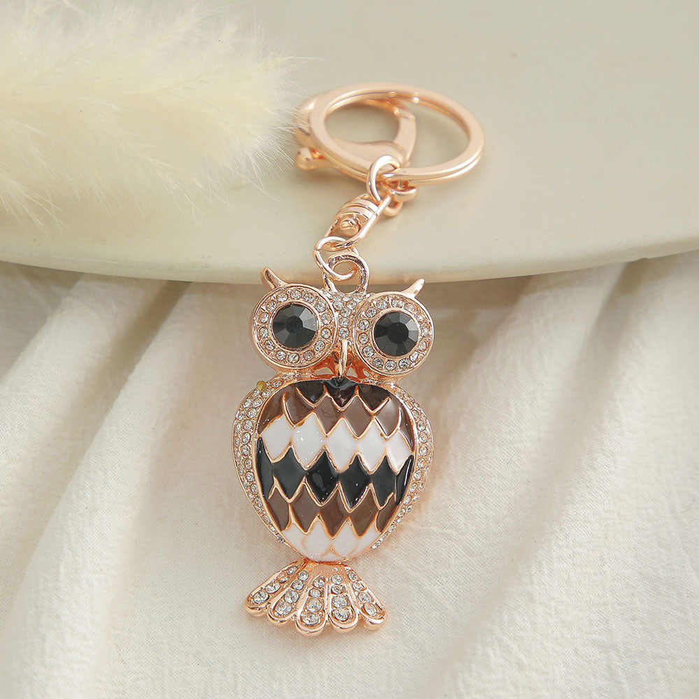 Wholesale Owl Diamond Inlaid Metal Keychains