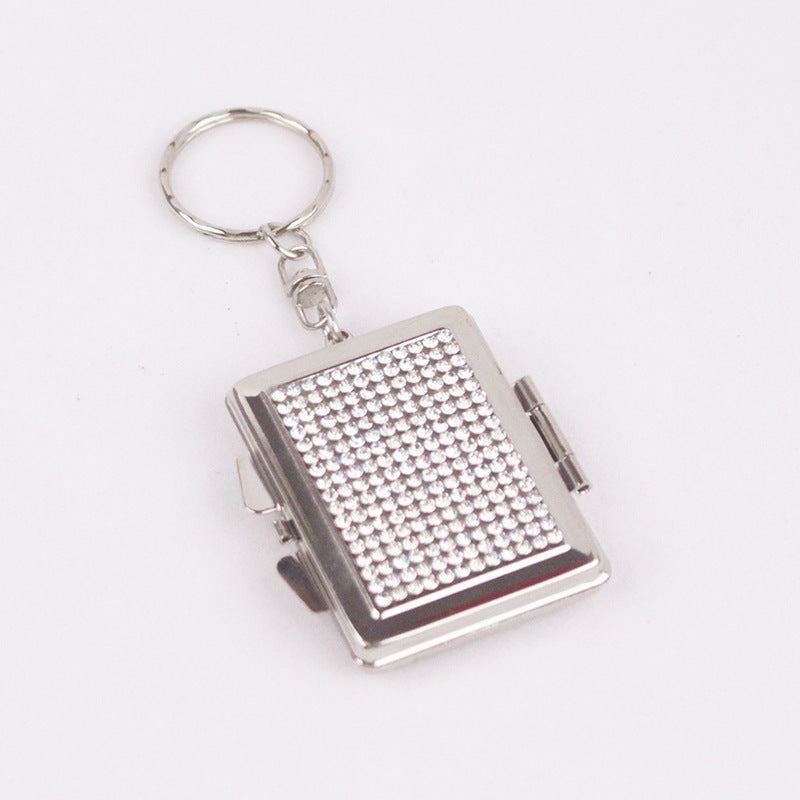 Wholesale Metal Rectangular Mirror Keychain Outdoor Easy to Carry Diamond Mini Cosmetic Mirror Pendant