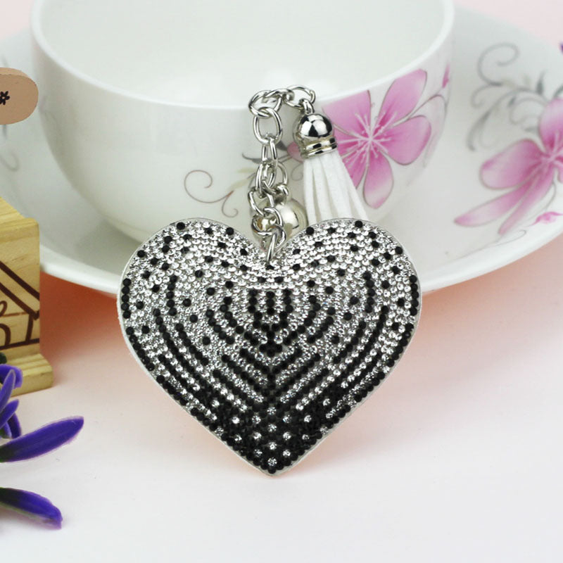 Wholesale Peach Heart Leather Fashion Flannelette Rhinestone Tassel Keychain