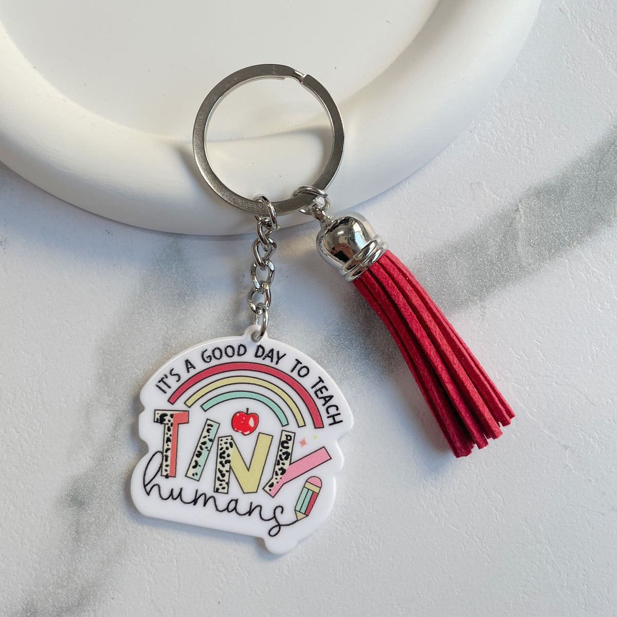 Wholesale Teacher Gifts Acrylic Letter Tassel Pendant Keychain