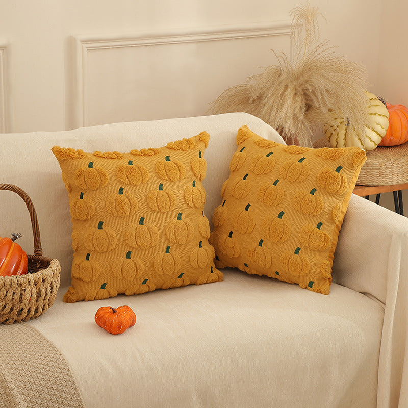 Wholesale Thanksgiving Autumn Plush Quilted Embroidered Pumpkin Orange Pillow Cushion Cover