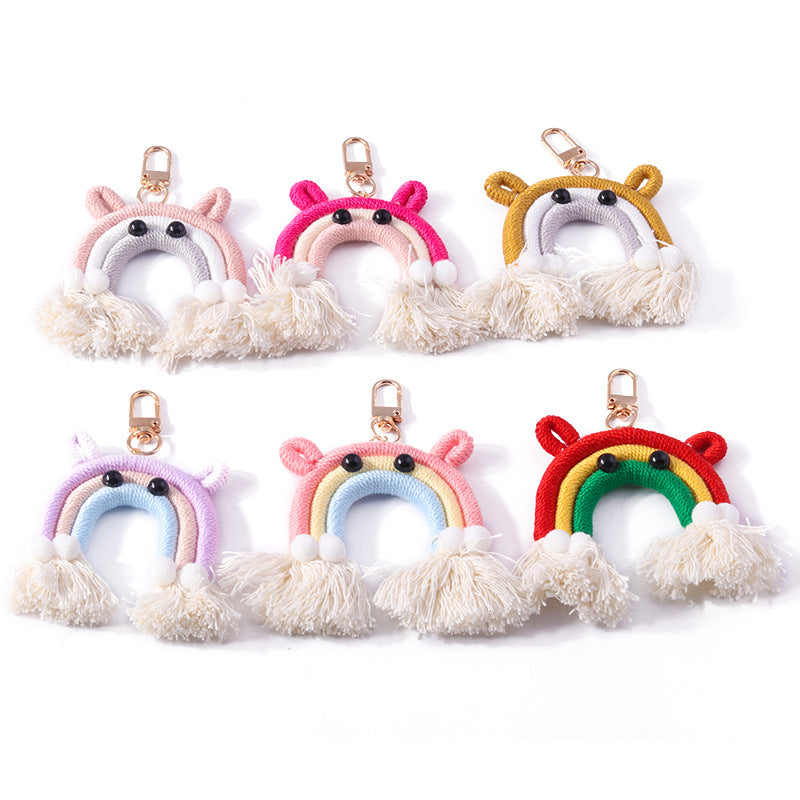 Wholesale Cartoon Rainbow Tassel Hand Knitted Keychain