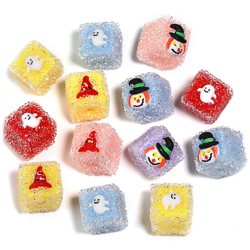 Wholesale 5pcs/pack Rhinestone Halloween Pumpkin Skull Square Sugar Beads