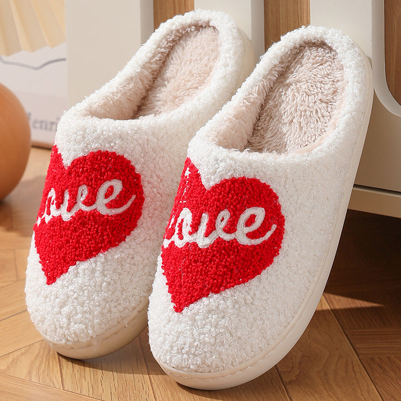 Wholesale Valentine's Day Smiling Face Big Love Plush Cotton Slippers