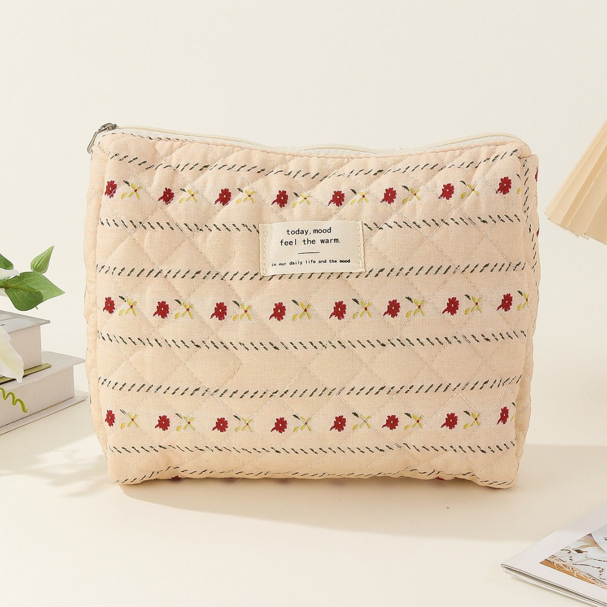 Wholesale Medium Large Capacity Small Floral Cotton Cute Flower Cosmetic Bag