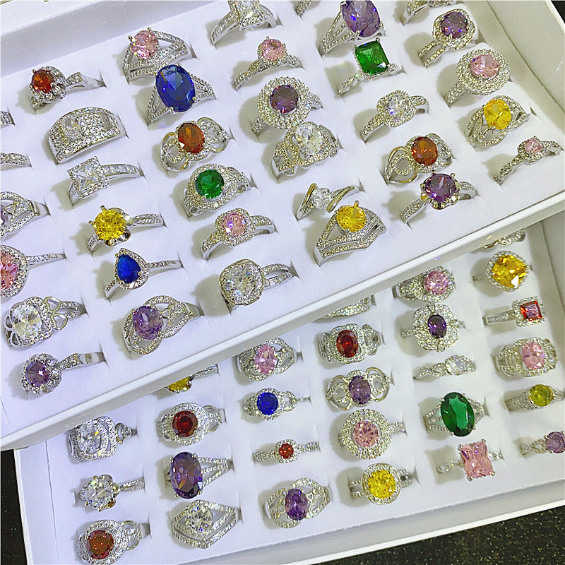 Wholesale 5PCSColorful Zircon Micropaved Gemstone Ring