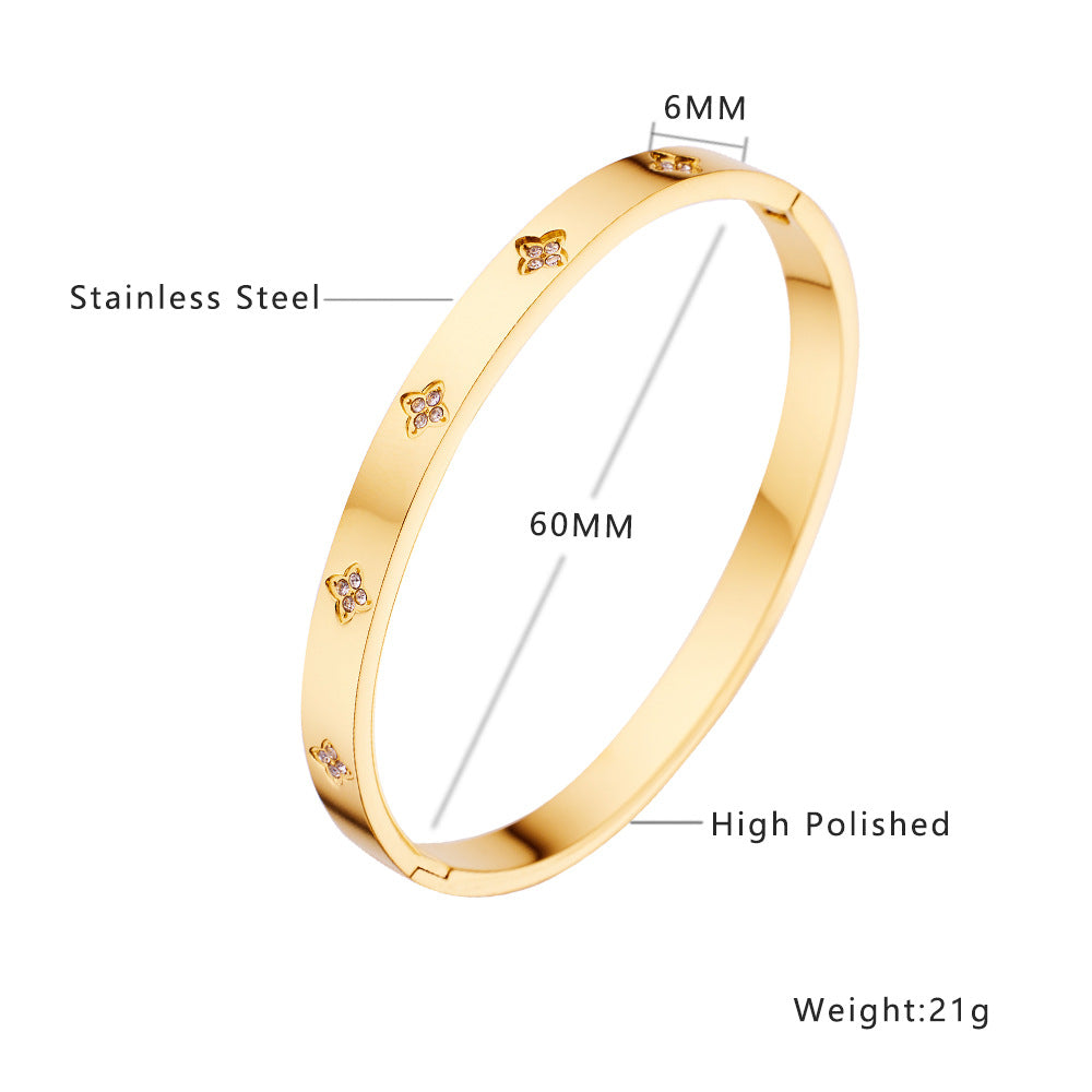 Wholesale Titanium Steel 18k Gold Plated Diamond Bracelet