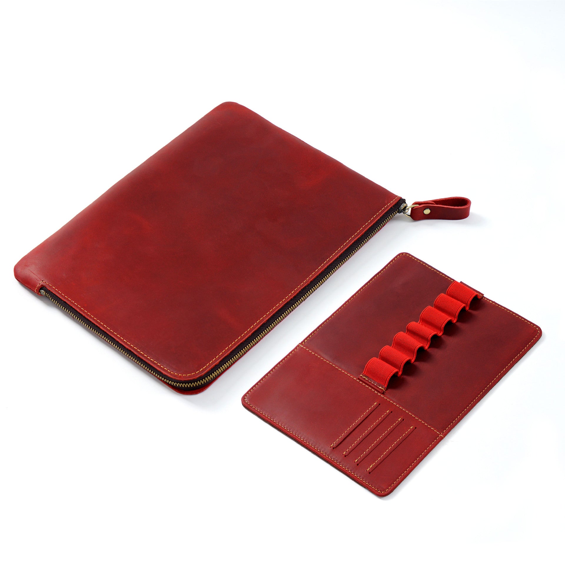 Wholesale Zipper Large Capacity Storage Crazy Horse Leather Pencil Case