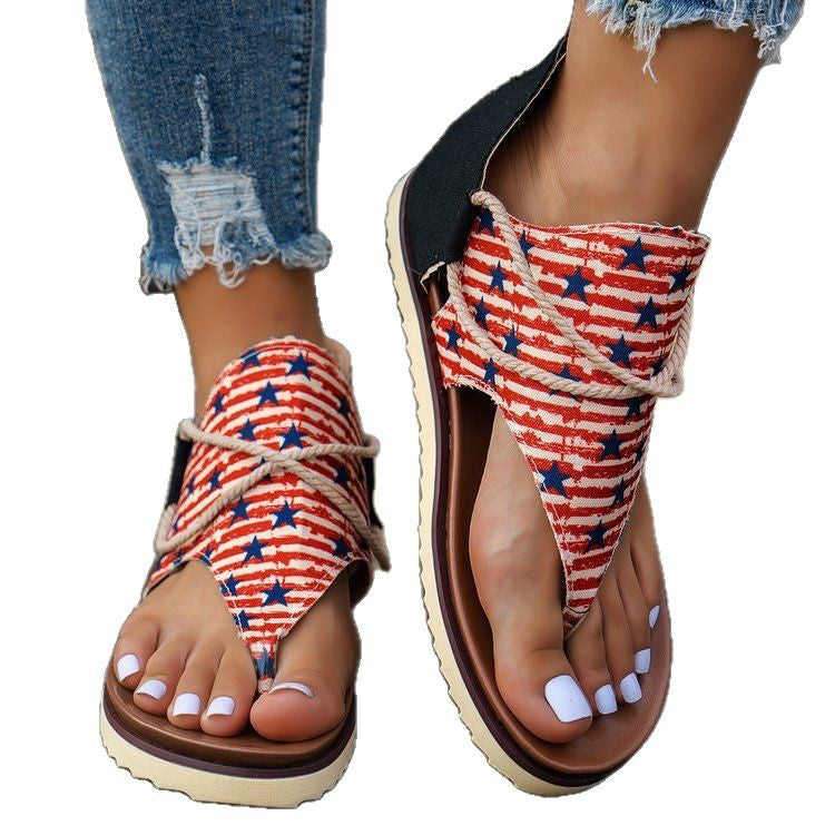 Wholesale New summer printed flat thong beach sandals