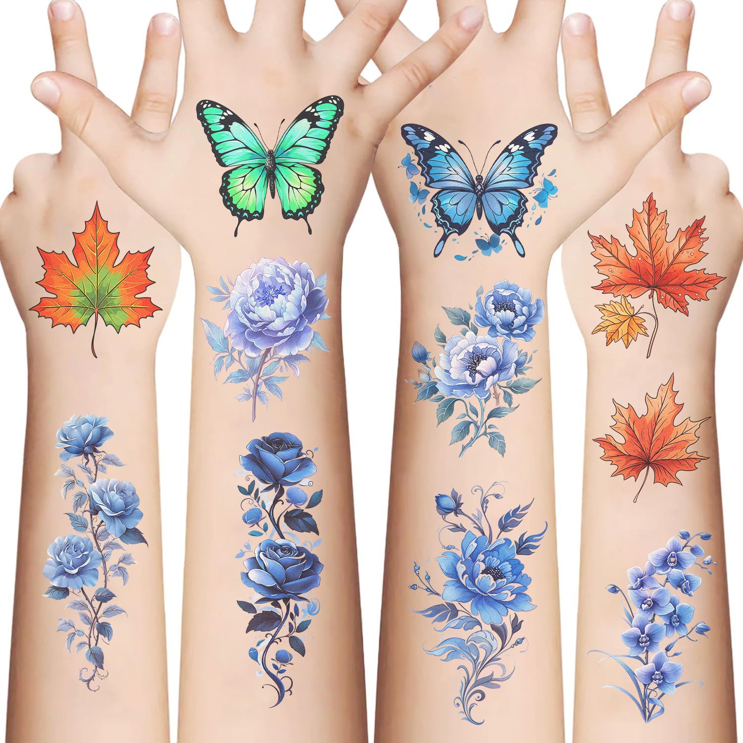 Wholesale 10pcs/pack rich flower tattoo waterproof party gift funny fun face stickers cross-border