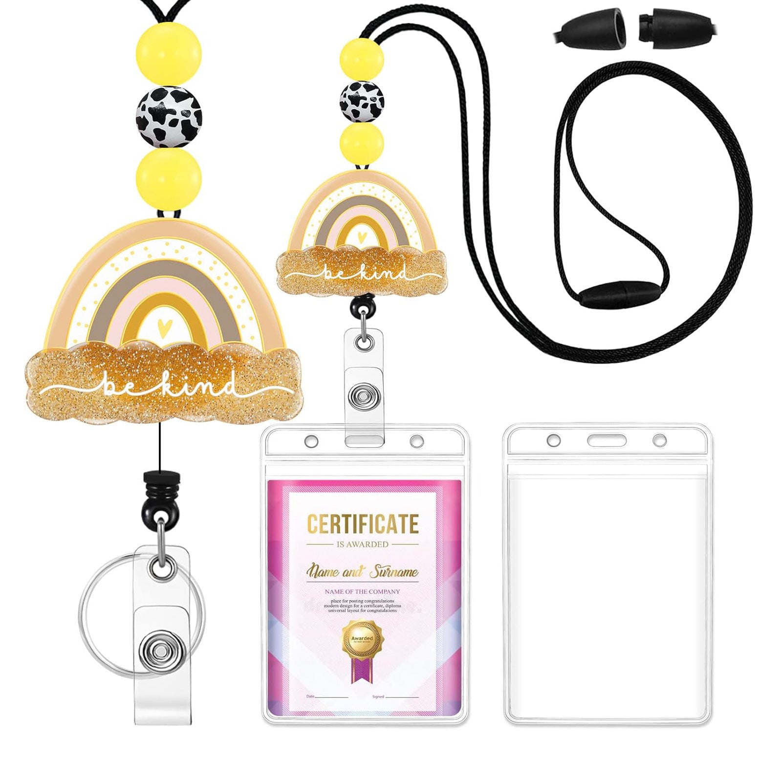 Wholesale Rainbow Leopard Beaded Acrylic Emblem Scroll Retractable Keychain