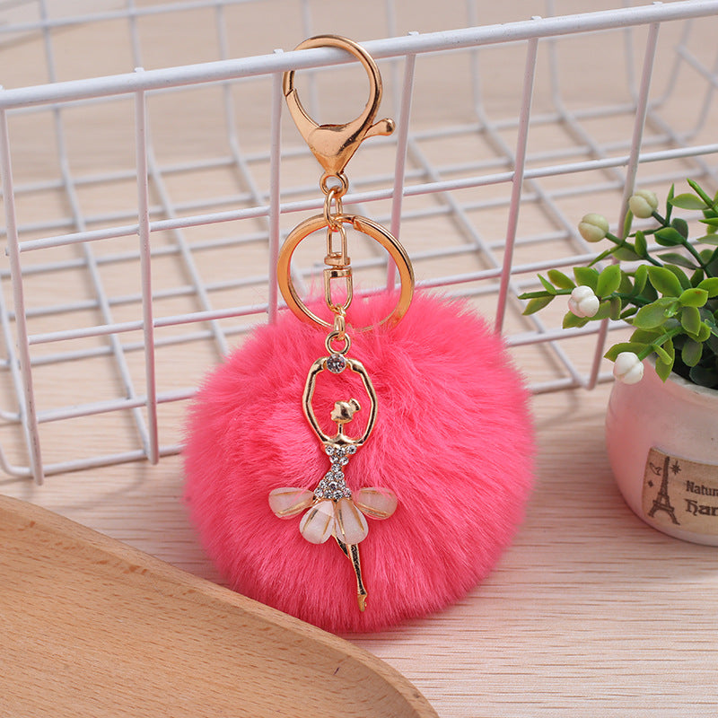 Wholesale 5pcs Cute Rhinestone Angel Ballerina Girl Pom Pom Keychain