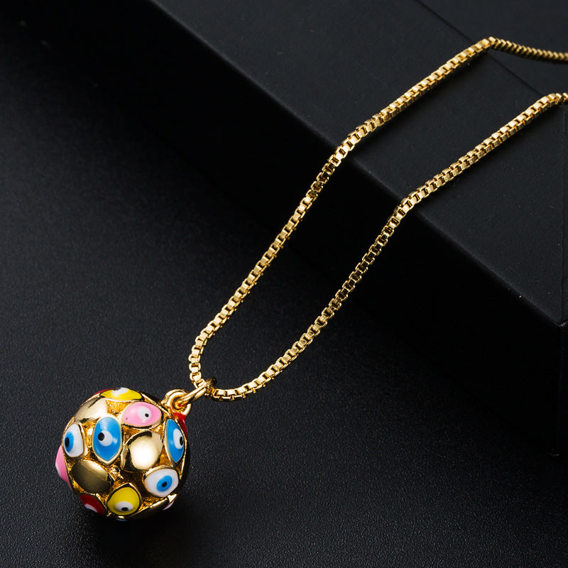 Wholesale copper plated real gold dripping eye geometric spherical evil eye necklace