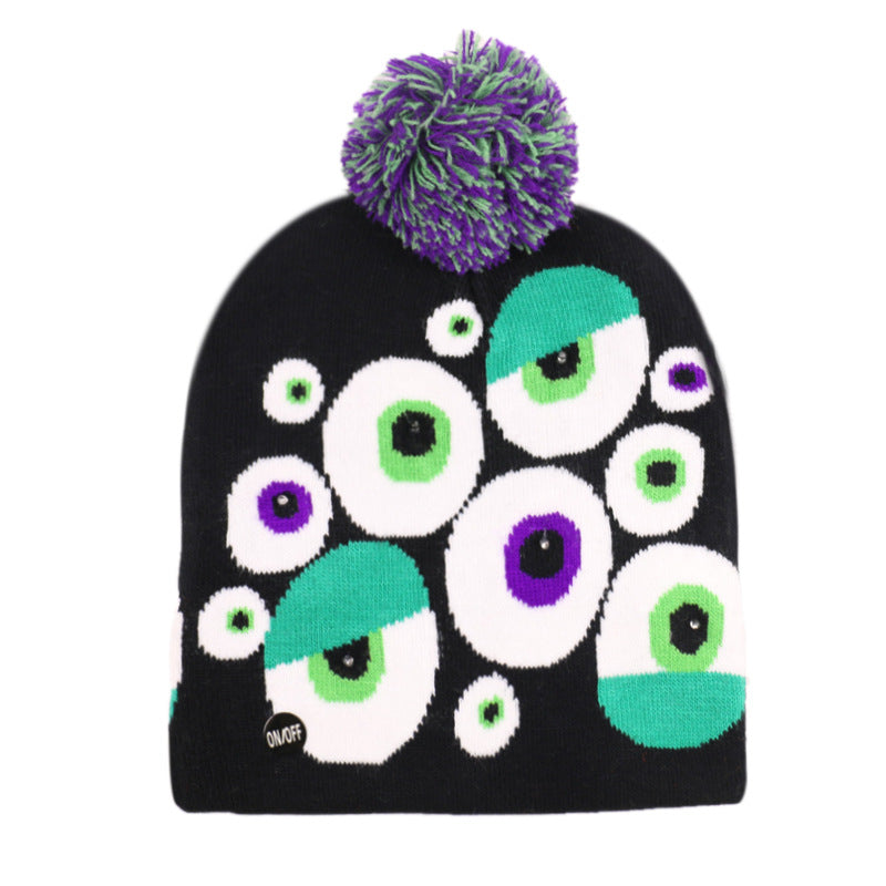 Wholesale Autumn Winter Halloween LED Knitted Hat Pumpkin Ghost Skull Knitted Hat