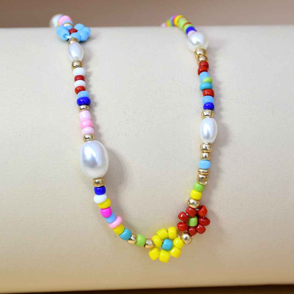 Wholesale Rainbow Flower Rice Beads Necklaces