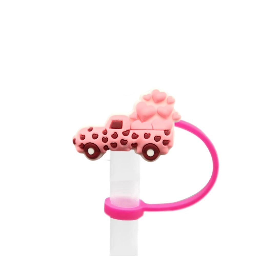 Wholesale Valentine's Day Series Love Straw Cap Creative Cartoon Silicone Dust Plug Water Cup Straw Cover Decorative in stock
