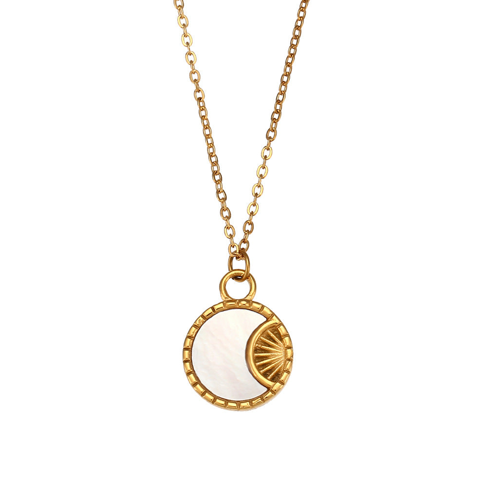 Wholesale Stainless Steel Shell Moon Medallion Necklace