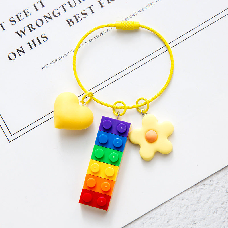 Wholesale Candy bell bag accessories rainbow building block keychain pendant