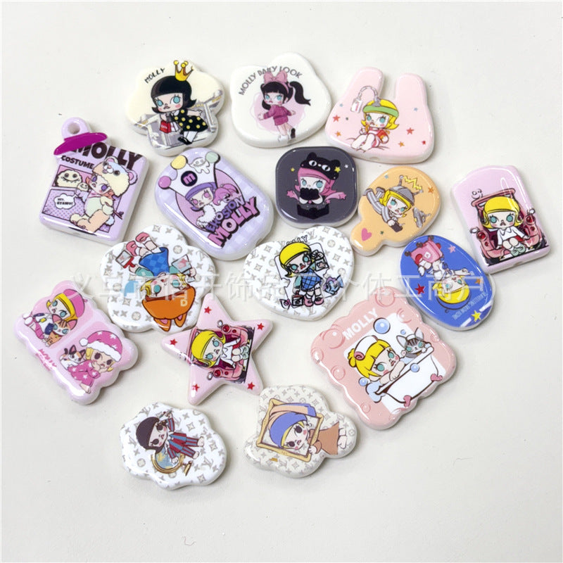 Wholesale 100pcs/pack Through hole cartoon girl print beaded pen accessories OLY Exclusive