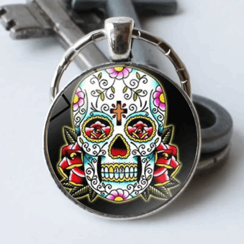 Wholesale Mexican Skeleton Time Gemstone Metal Keychain