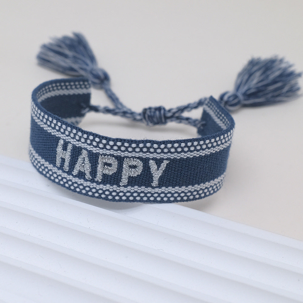 Wholesale Cord Embroidered Letter Woven Tassel Bracelet
