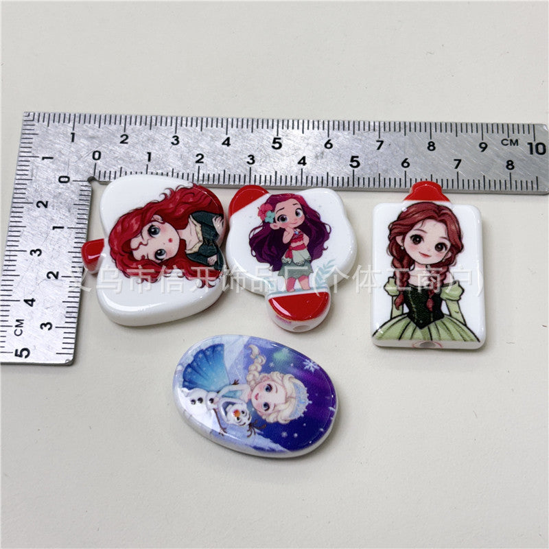 Wholesale 100pcs/pack Through hole pretty girl print irregular beaded pen accessories OLY Exclusive