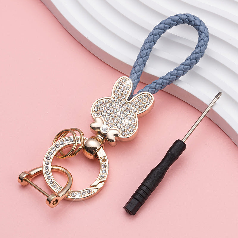 Wholesale Diamond Bunny Zinc Alloy Keychain Fashion Braided Rope