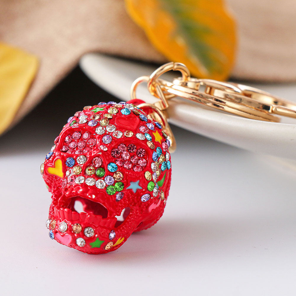 Wholesale Diamond Spray Painted Skull Alloy Keychain