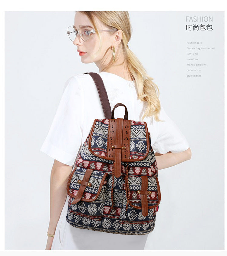 Wholesale Ethnic Style Backpack Canvas Drawstring Small Backpack