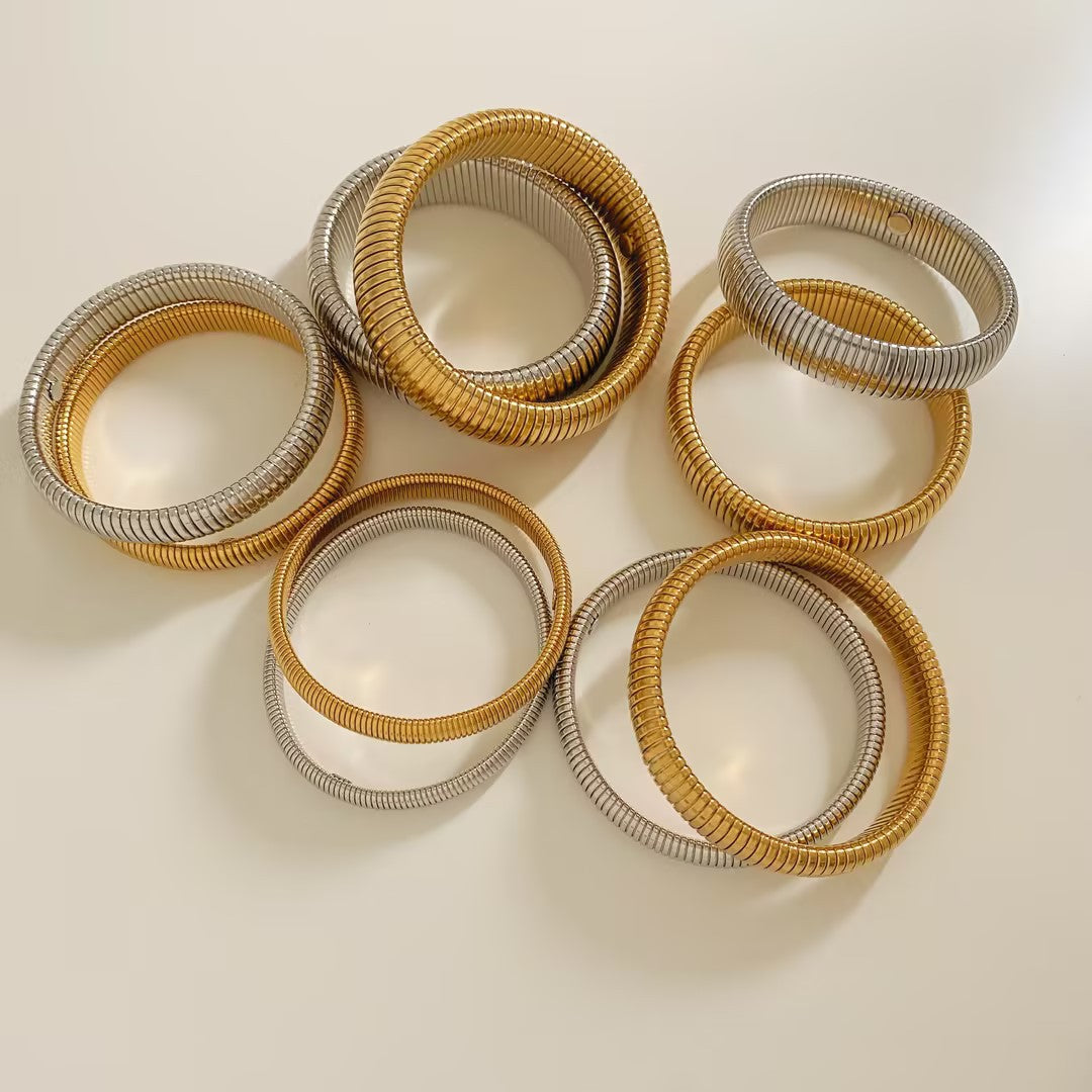 Wholesale Stainless Steel Gold Stretch Snake Bone Wide Bracelet