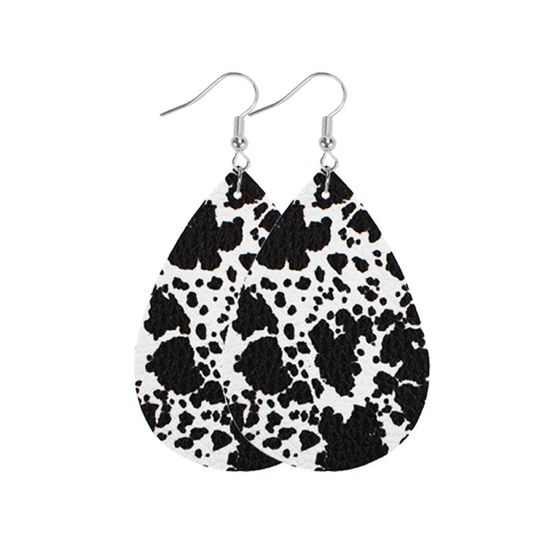 Wholesale Western Style Leopard Print Cow Print Leather Double Sided Print Earrings