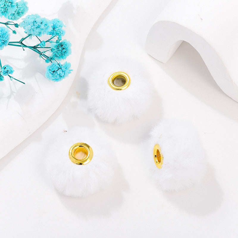 Wholesale 100pcs/pack 20mm Copper Small Fragrance Style Straight Hole Imitation Rabbit Hair Ball Spacer Beads DIY