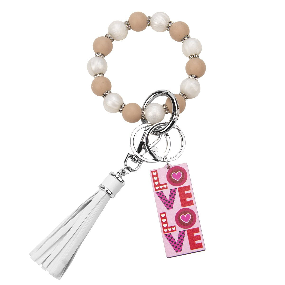 Wholesale Valentine's Day LOVE Colorful Love Wood Silicone Beaded Wrist Keychain