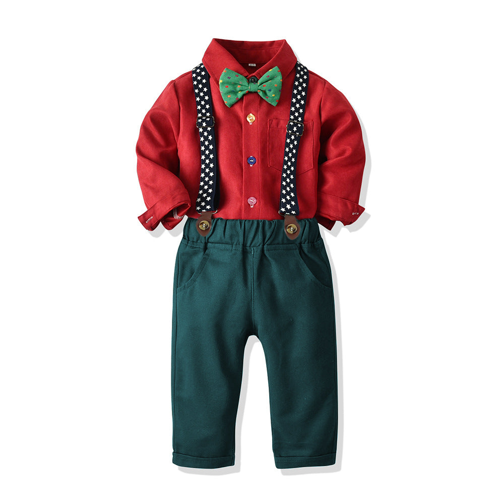 Wholesale Children's Cotton Long Sleeved Shirts and Suspenders