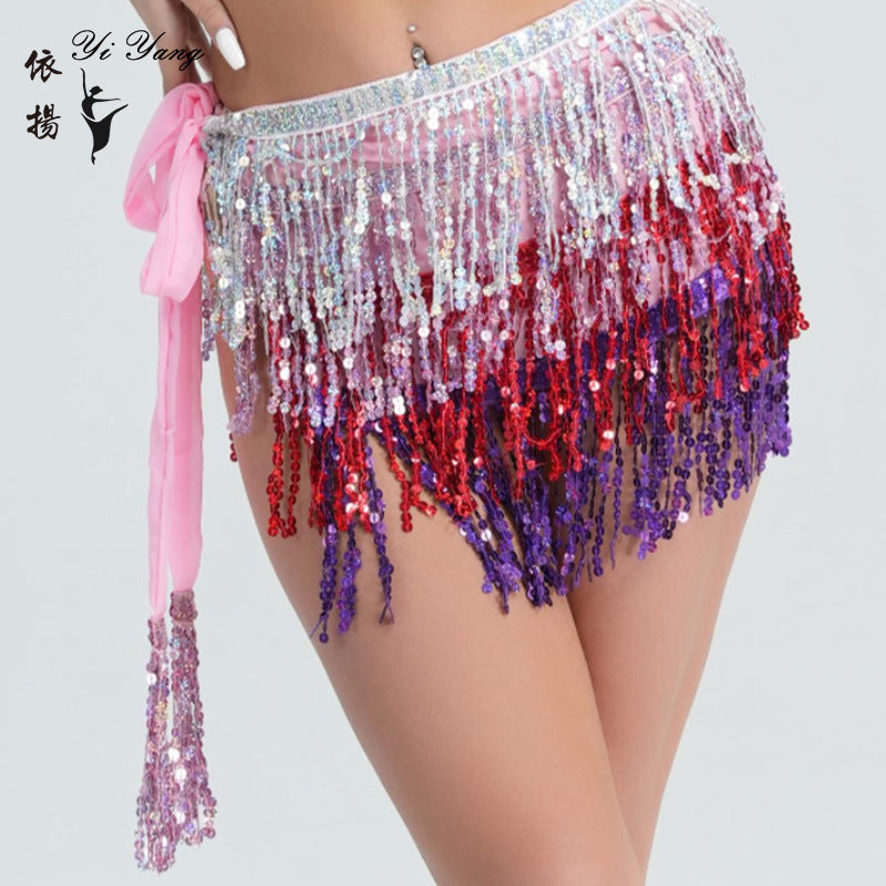 Wholesale Sequined tassel hip scarf with sequined waist chain