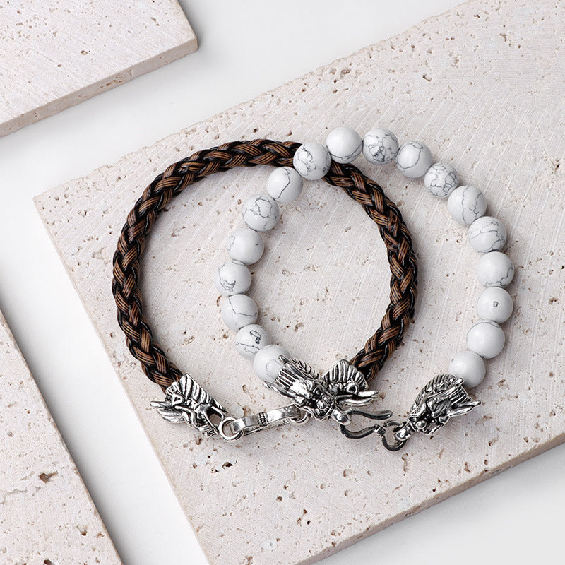 Peads de piedra natural al por mayor Cordel de cuero Pulsero de grifa de aleación de doble capa