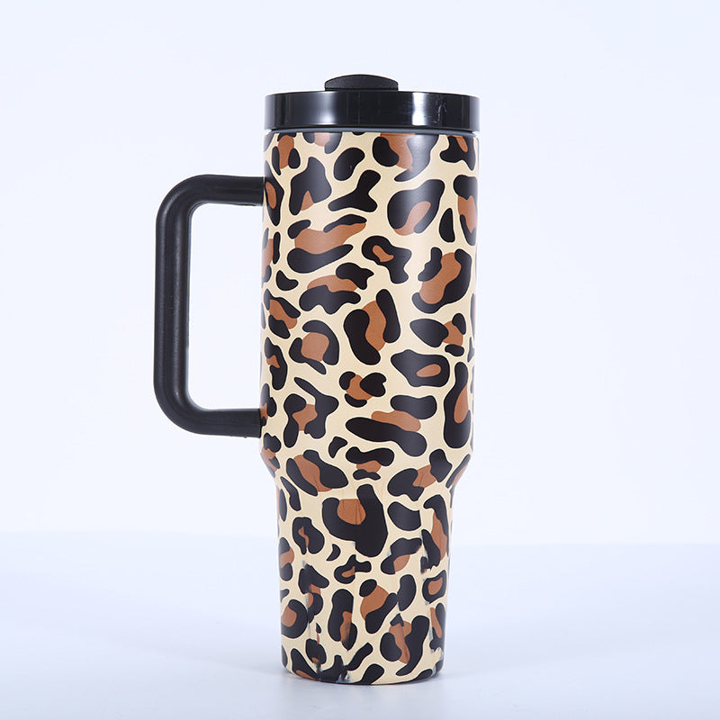Wholesale Tumbler 40oz Stainless Steel Camouflage Leopard Print Car Portable Straw Thermos Cup Ice Bullies Cup