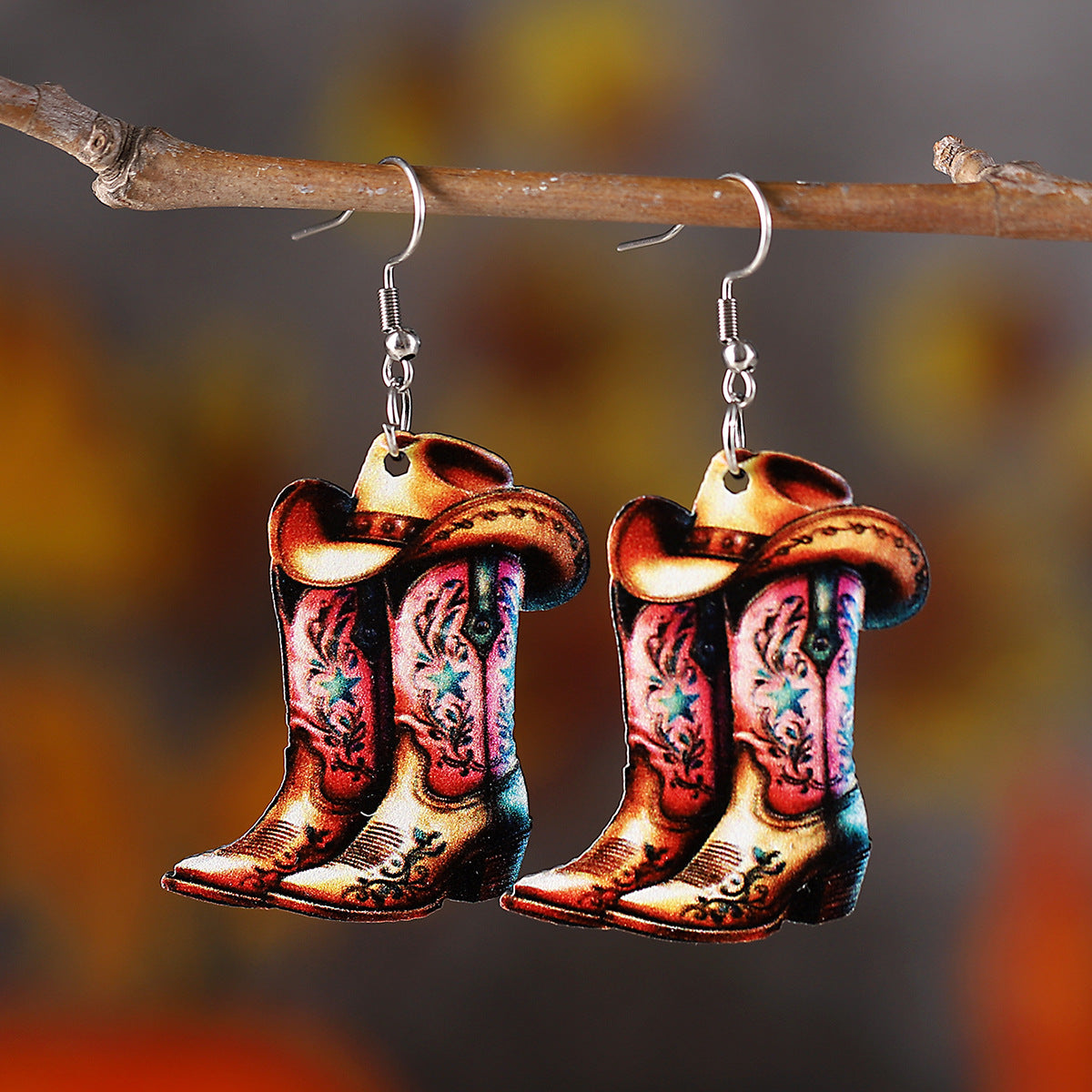 Wholesale Western style cowboy wooden double-sided earrings