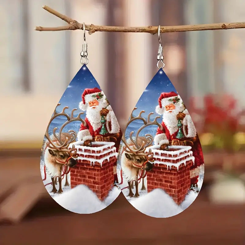 Wholesale Pattern Water Drop Wooden Earrings