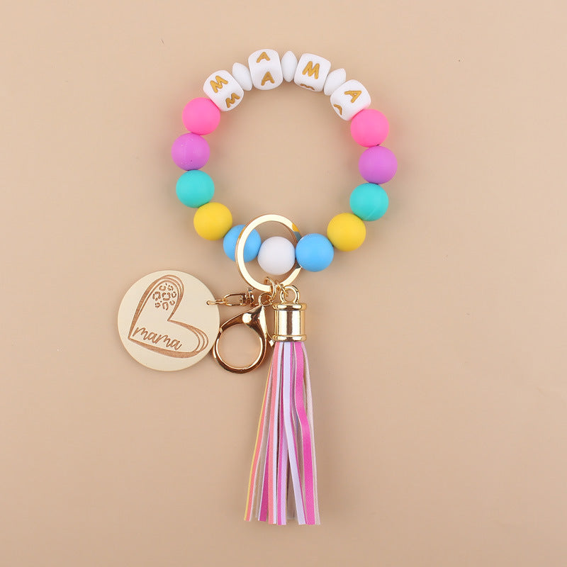Wholesale MAMA Solid Color Silicone Beaded Wrist Keychain