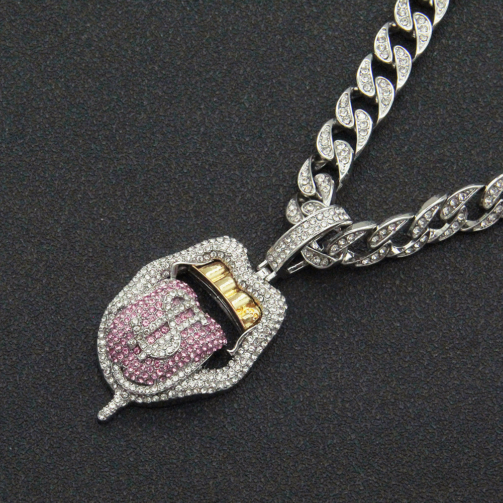 Wholesale Hip Hop Rap Rap Decorated Full Diamond Three-dimensional Dollar Tongue Pendant
