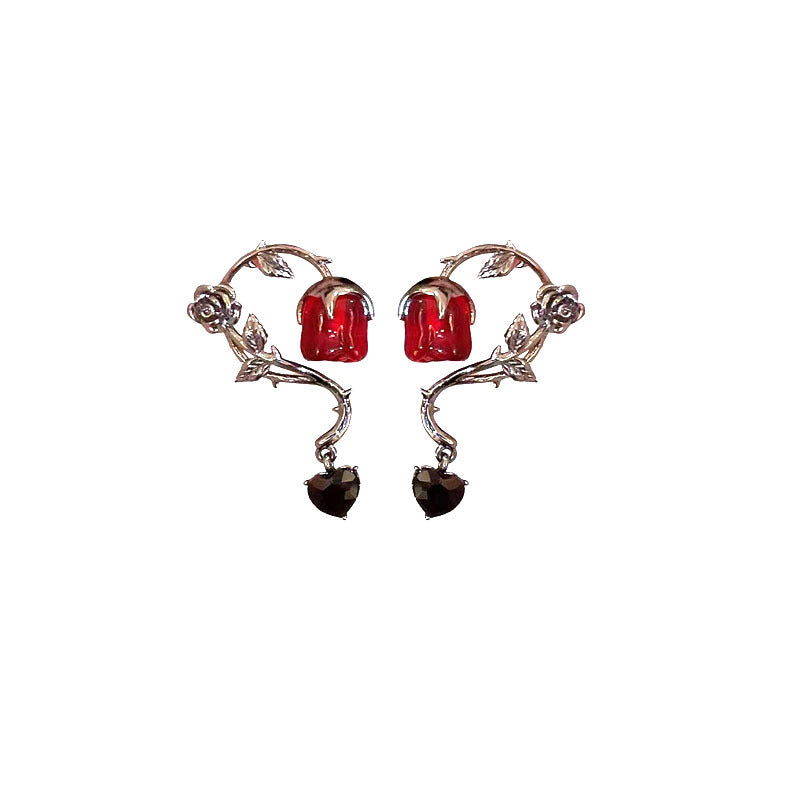 Wholesale Bramble Rattan Red Rose Alloy Earrings