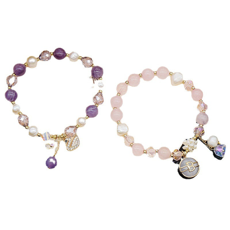 Wholesale Rose Quartz Amethyst Freshwater Pearl Zircon Adjustable Bracelet