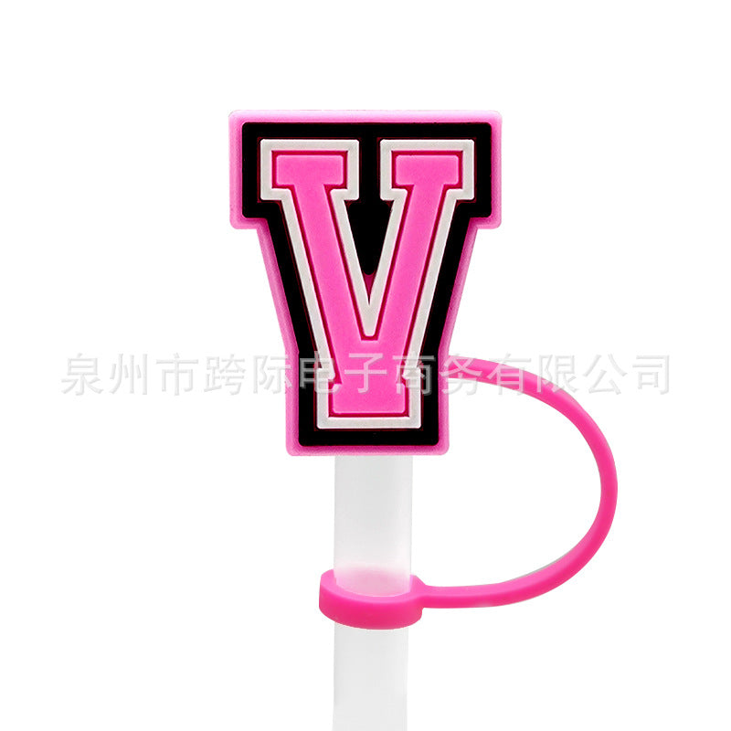 Wholesale 10MM Pink English Letter DIY Decoration Accessories Straw Sleeve Silicone Dust Plug