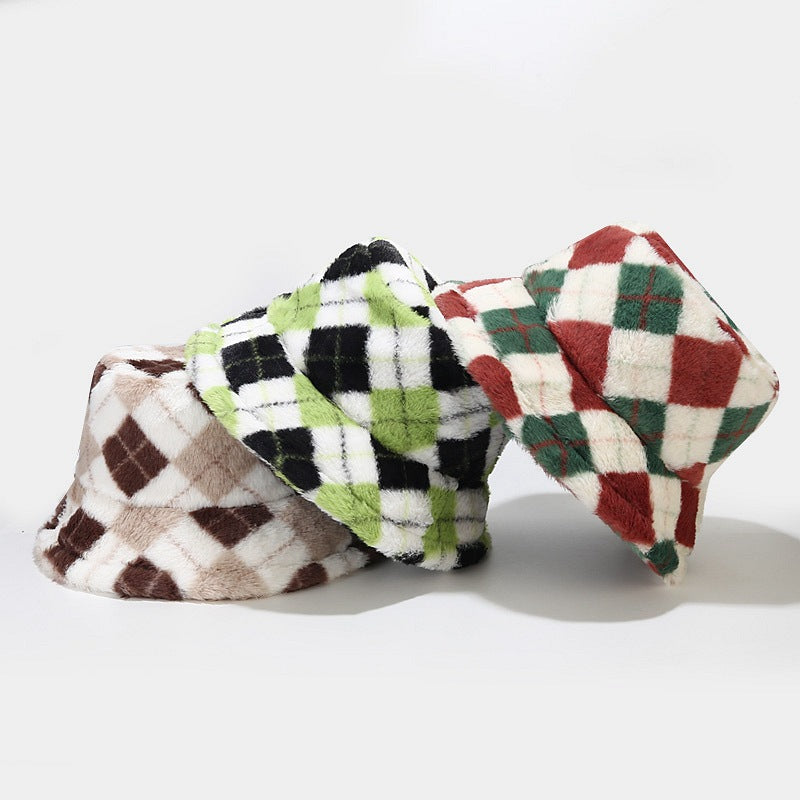 Wholesale Cotton Winter New Contrasting Color Plaid Thickened Warm Fisherman Hat