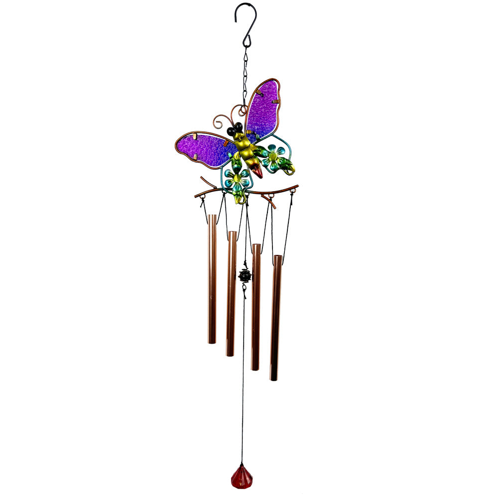 Wholesale Metal wrought iron wind chime glass painted pendant