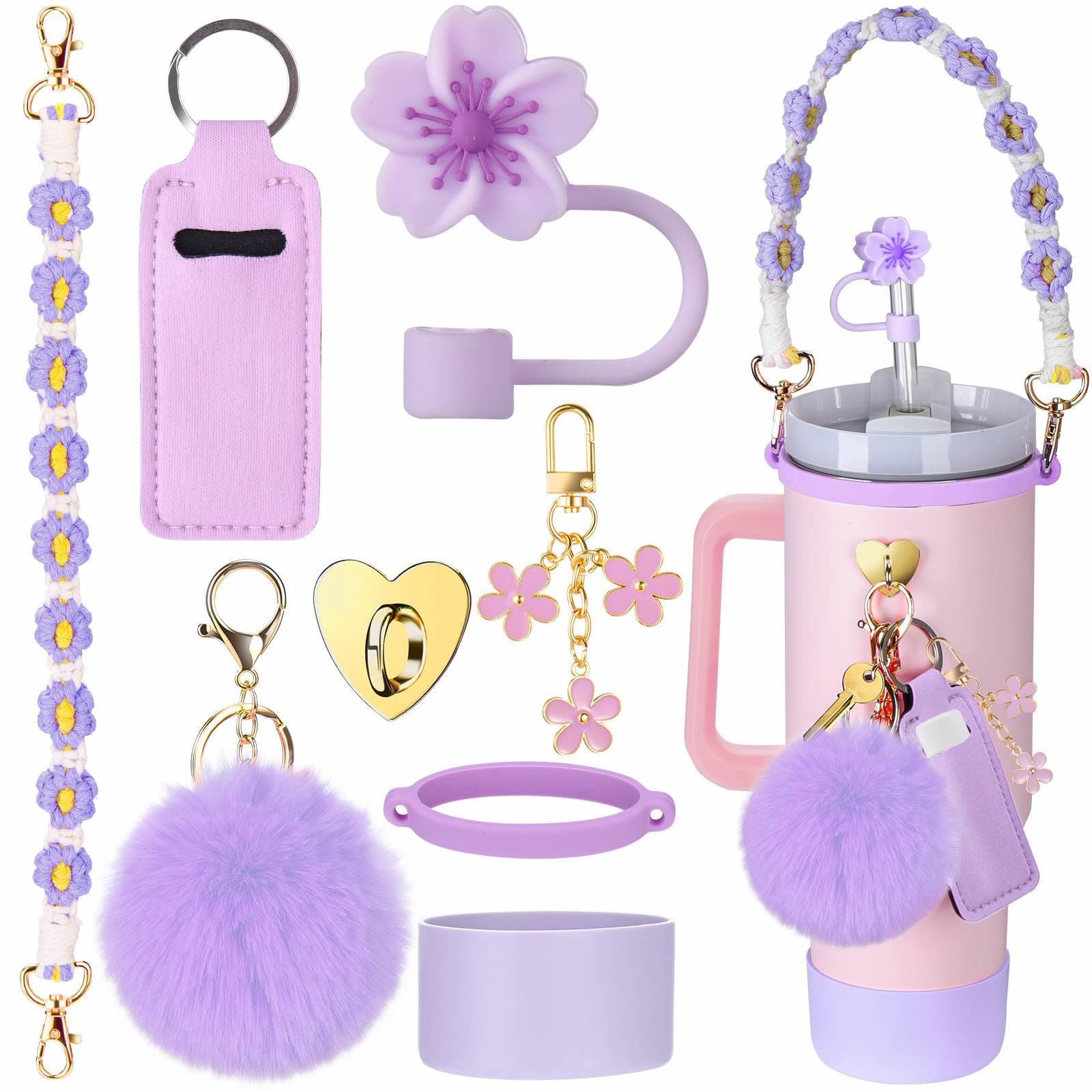 Wholesale Straw hat cup set cup chain colorful begonia flower key chain set