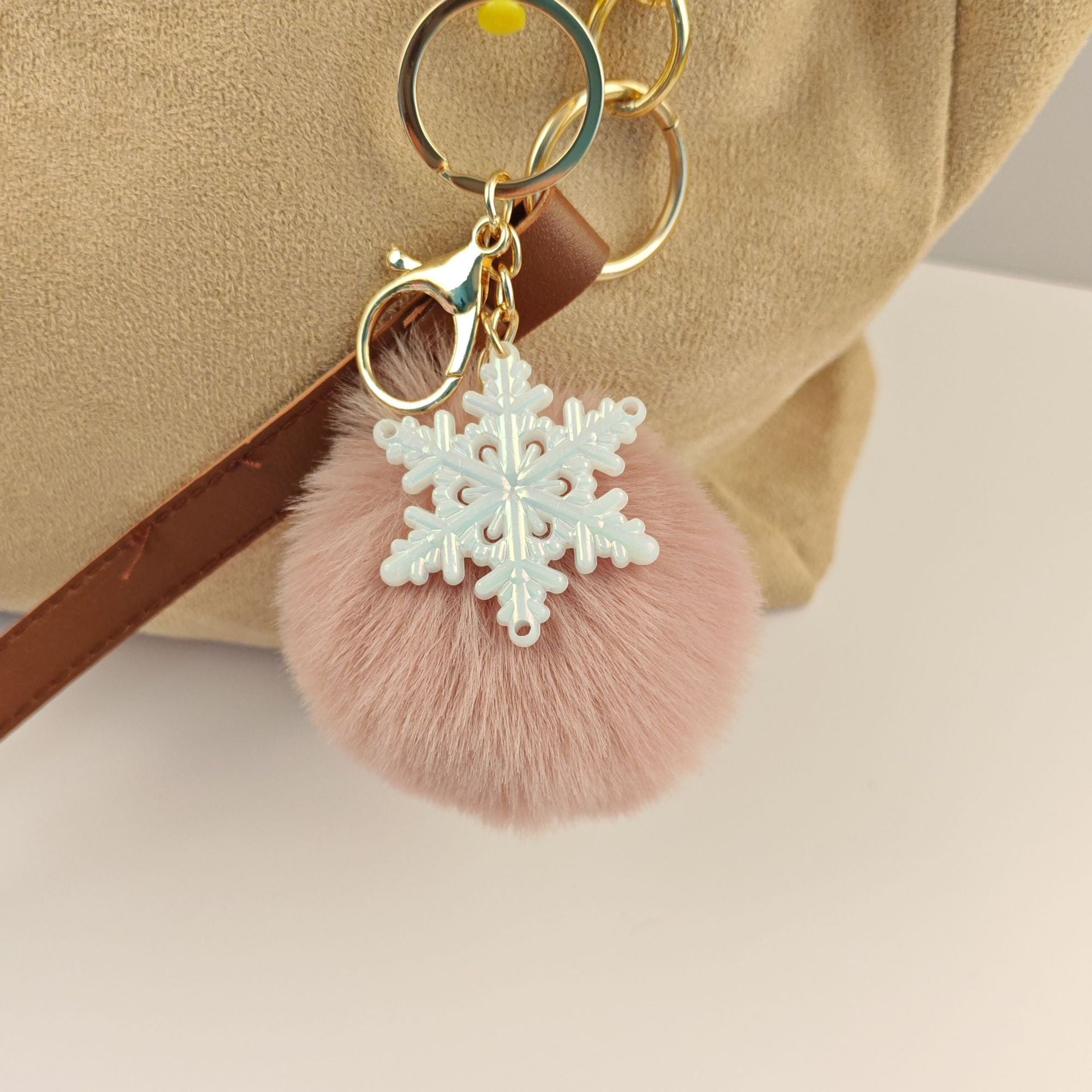 Wholesale Snowflake fur ball keychain